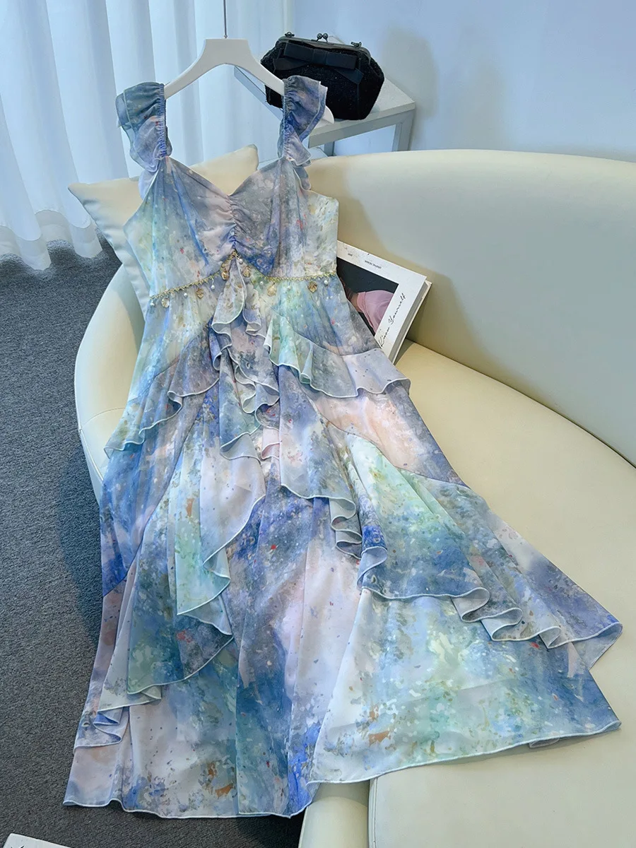 150Kg Plus Size Women's Bust 132-160 Summer Loose Sweet Cross Dyed camisole Dress 5XL 6XL 7XL 8XL 9XL