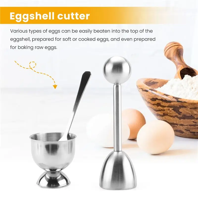 ●Egg Cracker Topper Set – Soft Hard Boiled Eggs Separator Tool – Include Spoons And Cups-Shell Remover & Cutter-Steel Spoon & Cu