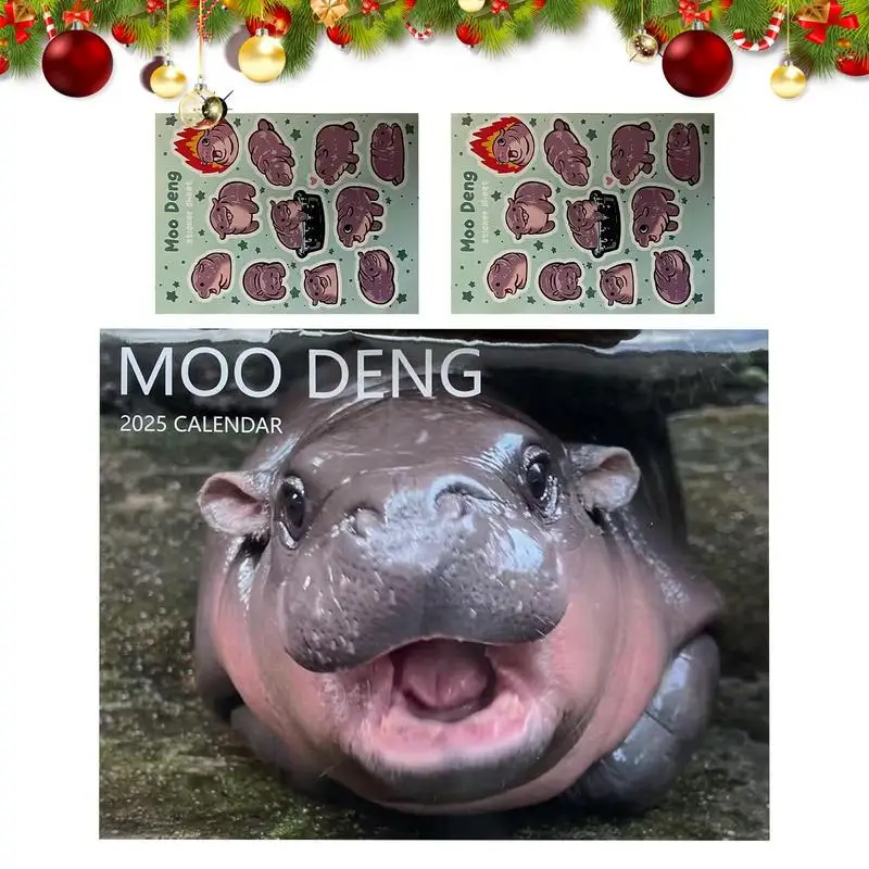 Decorative Hippo Photo Calendar Aesthetic 2025 Desk Calendar 2 Stickers Included Funny Animal Photo Planner Calendar For Daily