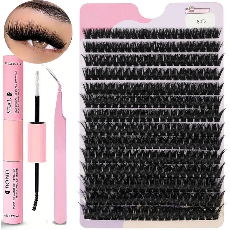 14列80Dふわふわまつげ束キット9-16mmまつげエクステキットふわふわドラマチックキャットアイ風80D個別まつげ束