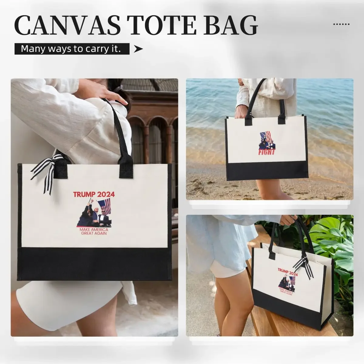 Canvas Gift Shopping Bag Trump Assassination Attempt 2024 Canvas Large Capacity Bag Customizable Quality Gifts