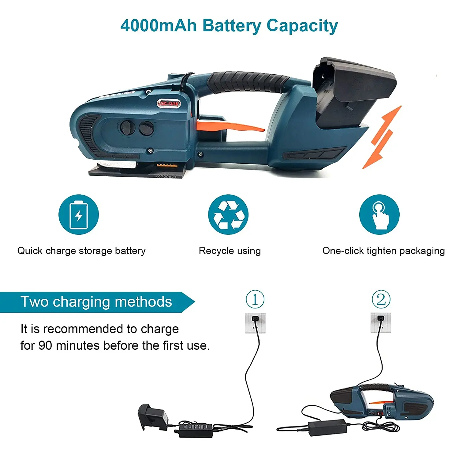 Strapping Machine with Two Battery for 13/16mm PP/PET Packaging Tool Automatic and Portable Handheld Hot Melting