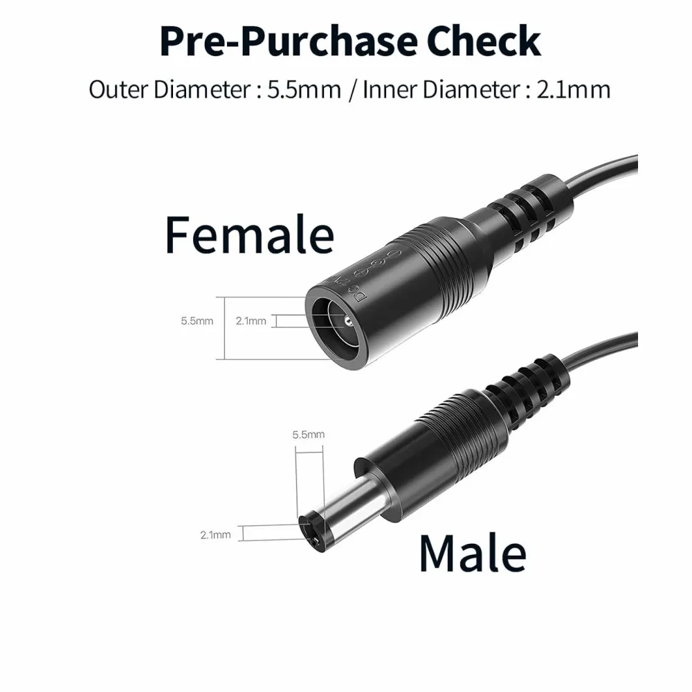 DC Power Extension Cable 5.5 mm x 2.1 mm Male To Female 12V DC Adapter Cord For CCTV Security IP Camera,Survelliance DVR, LED view 2