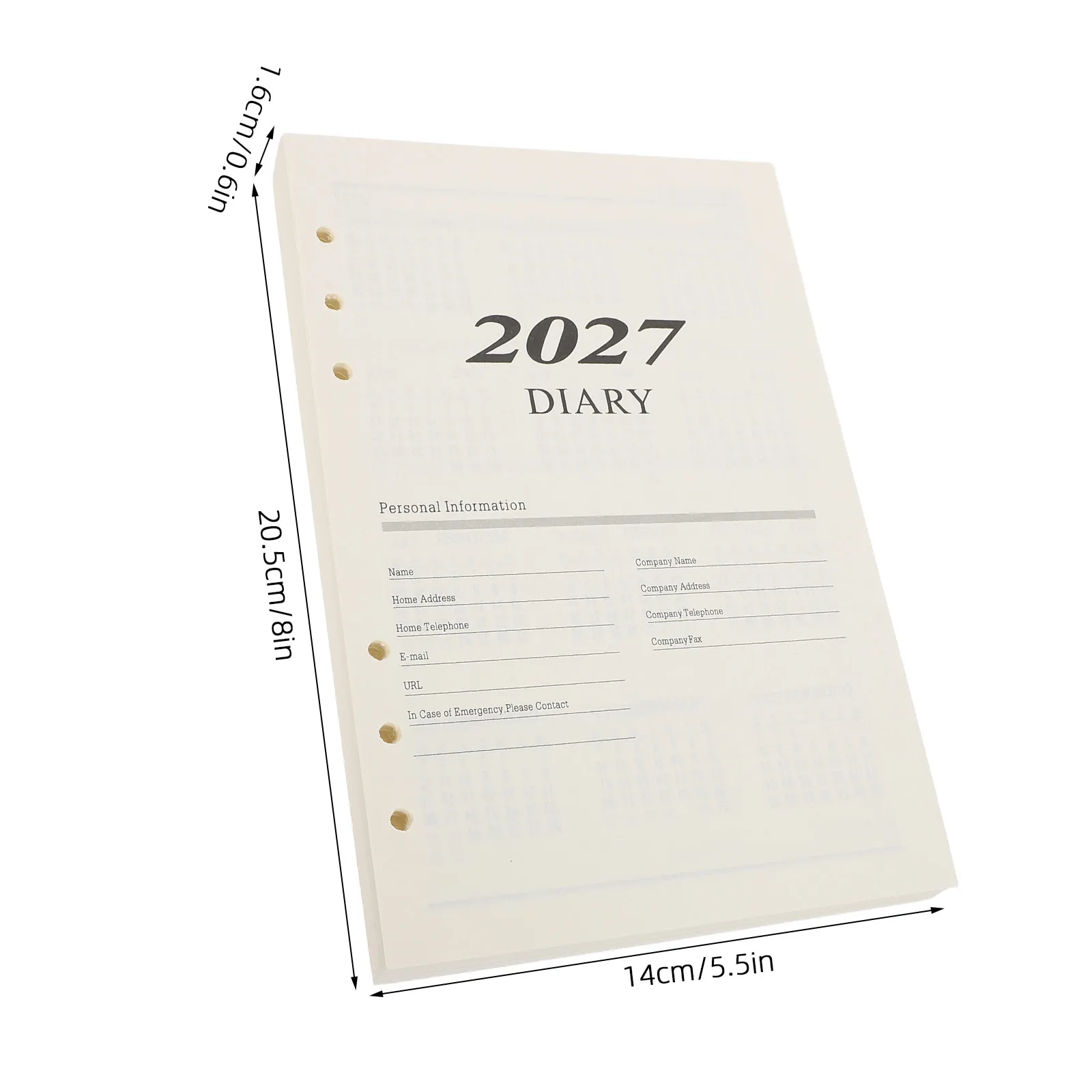 1Set Refillable Monthly Planner Inserts A5 2027 Daily Weekly Calendar Loose Leaf 6-Hole Notebook Refill Planner Pages Organizer