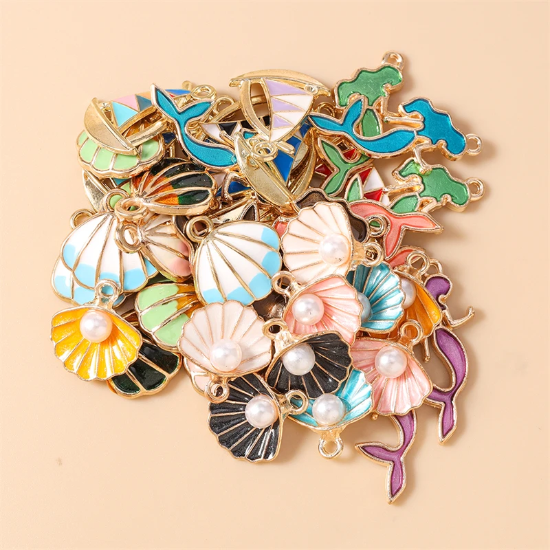 

20pcs Cute Mix Enamel Mermaid Shell Charms Pendants for Making Drop Earrings Necklaces Bracelets DIY Crafts Jewelry Accessories