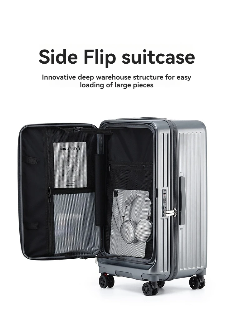

Multi opening luggage compartment with front lid and pull rod box, 20 inch boarding case, 2025 new large capacity universal whee