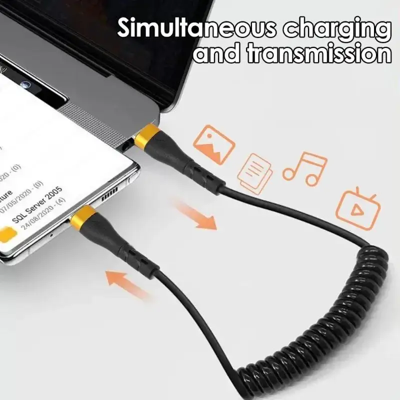 PD 120 واط كابل بيانات السيارة الربيع قابل للسحب شحن سريع USB C إلى نوع C كابل آيفون 15 سلسلة سامسونج هواوي شاومي ريدمي