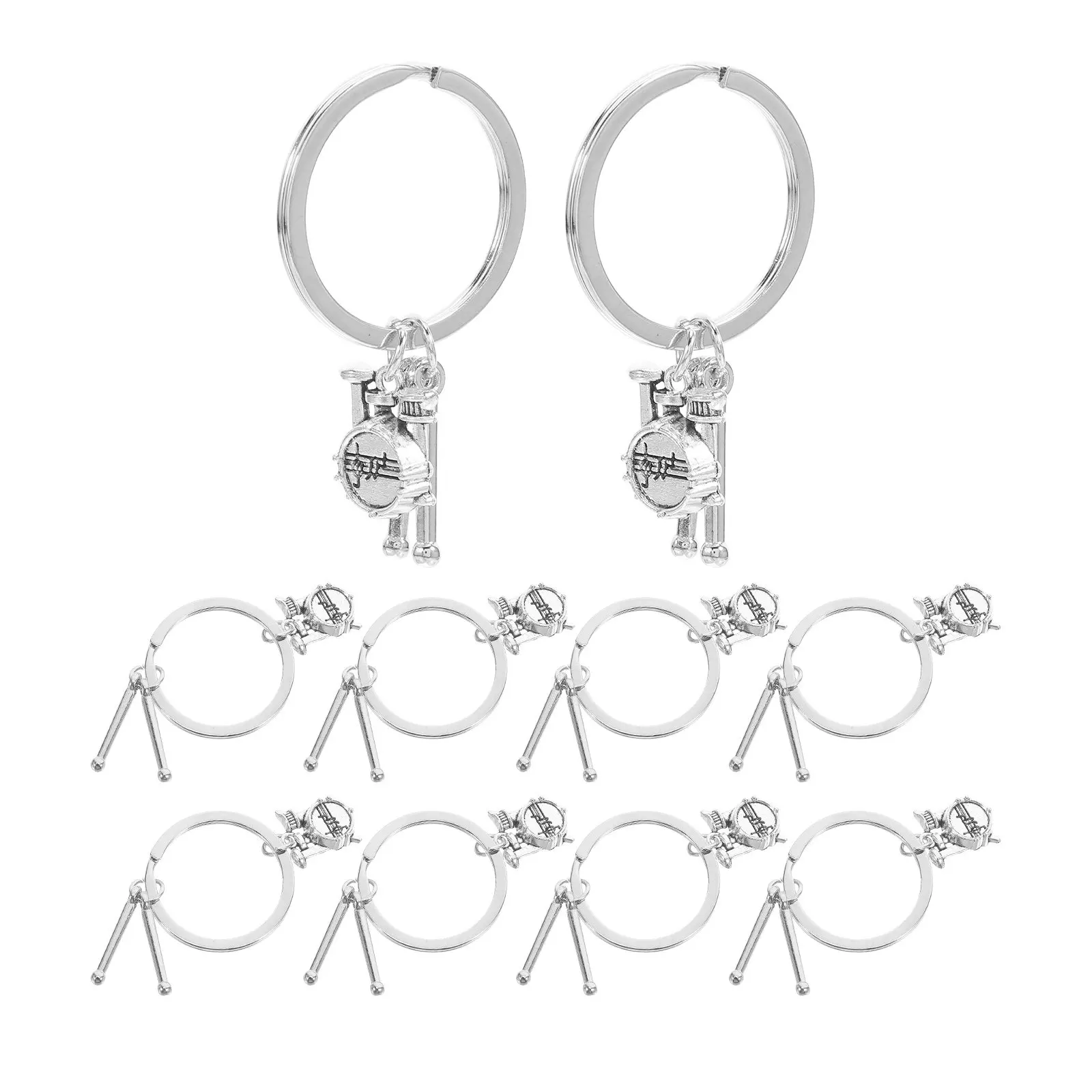 10Pcs Music Fan Keychain Metal Mini Drum Set Keyring Retro Drum Kit Charm Drummer Gift Party Favor Graduation Music Keychain