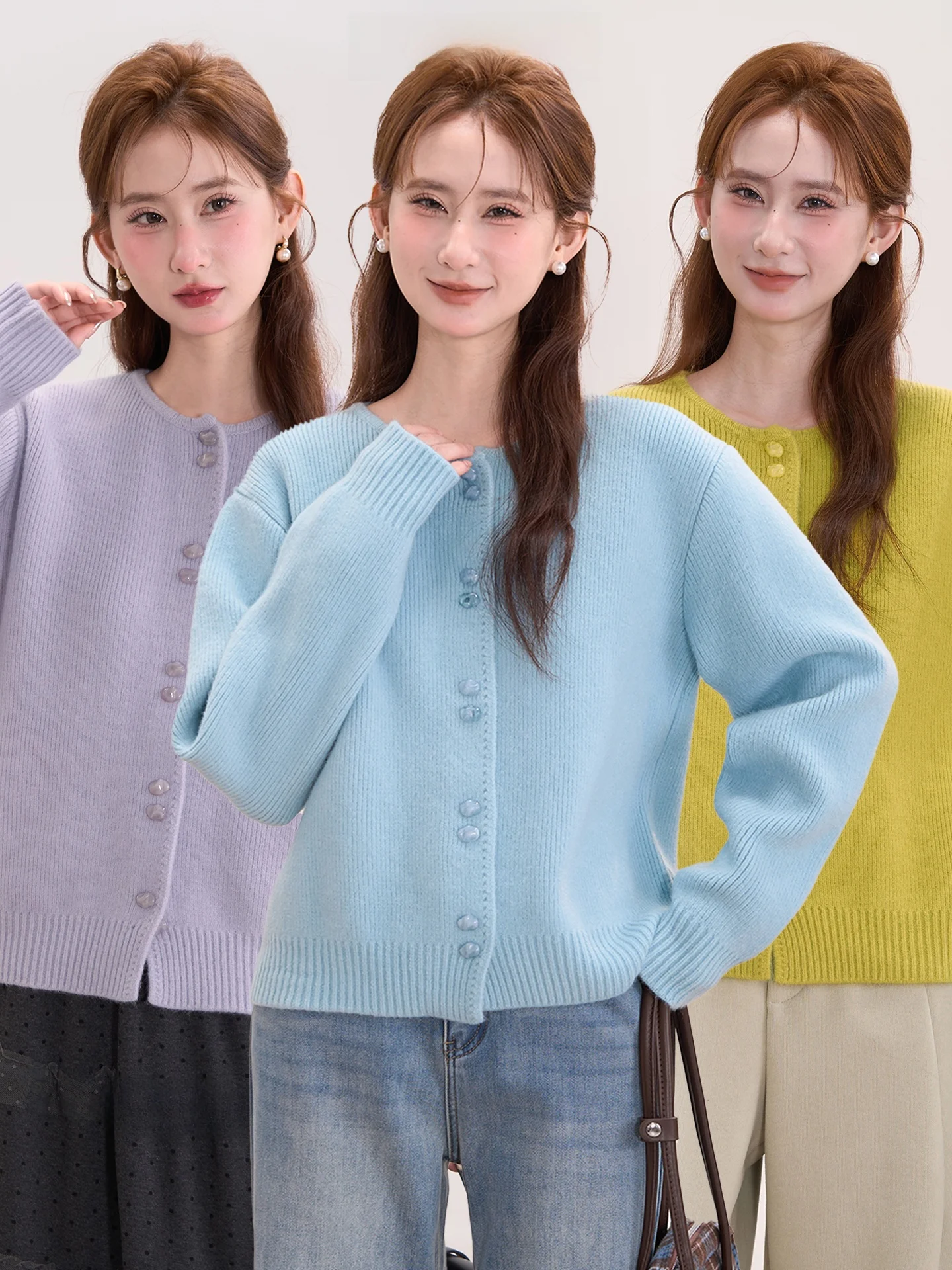 

Вязаный кардиган-свитер женский с круглым вырезом, на пуговицах, длинный, осенне-зимний, повседневный топ