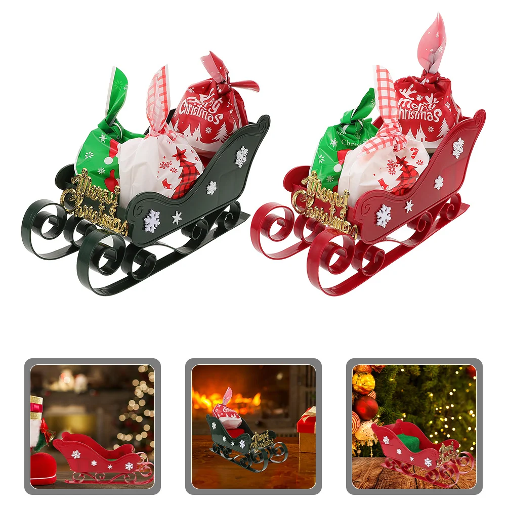 

2 set Christmas Decoration Santa Sleigh Candy Container Holiday Tabletop Decor Plastic Sleigh Ornament For Under Tree
