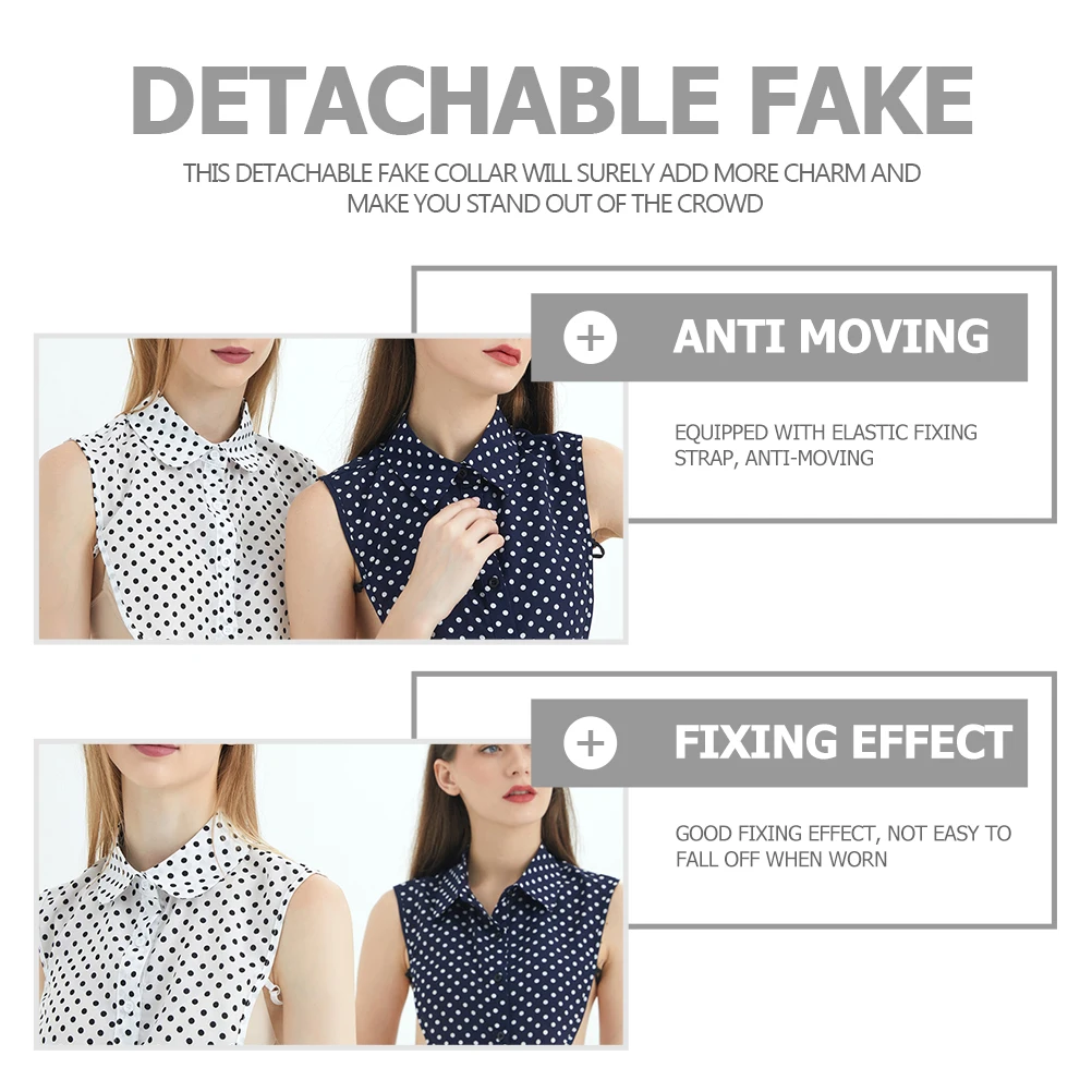 

Polka Dot Half Shirt Fake Collar Detachable Lightweight Breathable Blouse Insert Faux Collar for Sweater Coat Suit Uniforms
