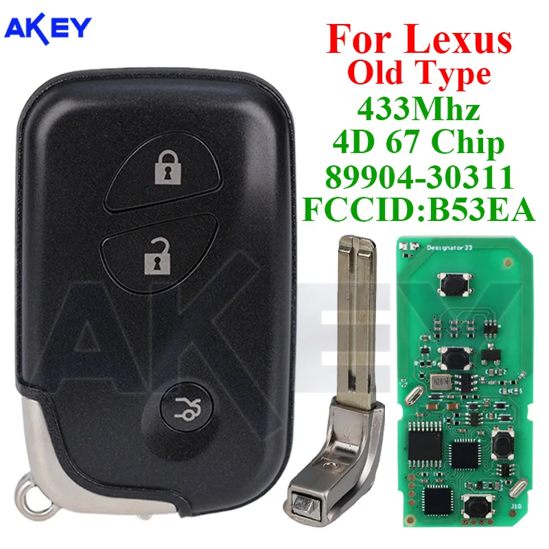 Smart Remote Car Key Keyless Go 3Buttons for Lexus LS460 GS ES 2005-2011 433.9MHZ 4D 67 Chip Board:A433 14AAC 89904-30311 B53EA