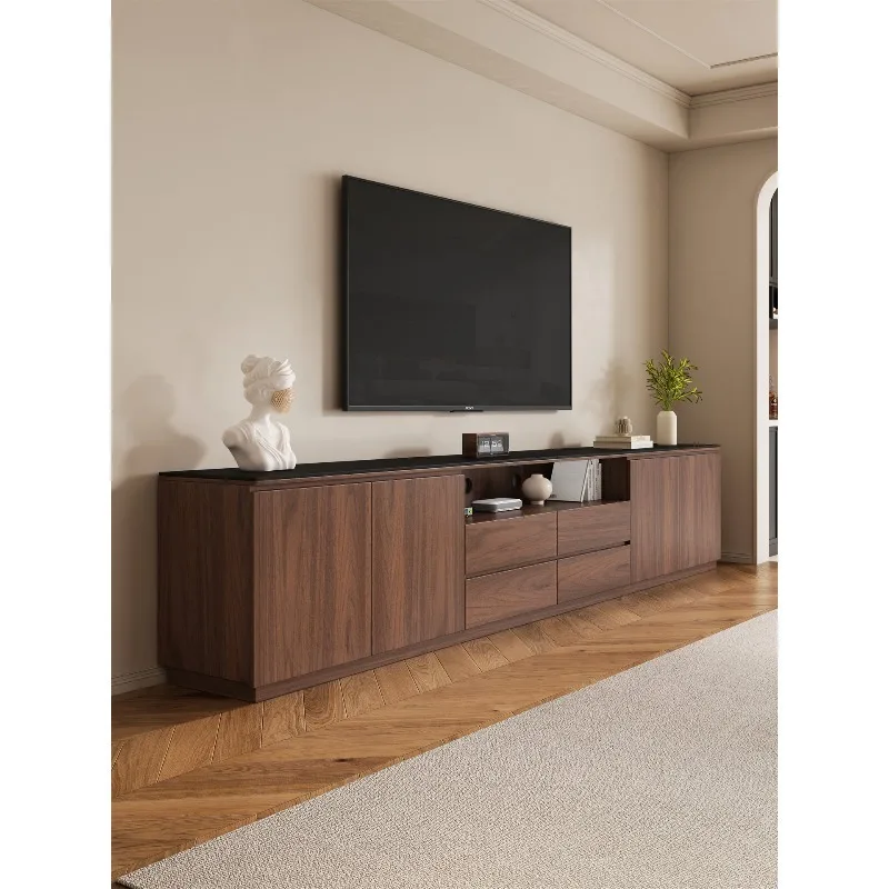 High rock slab TV cabinet, new floor-to-ceiling household storage locker in the living room, integrated solid wood floor