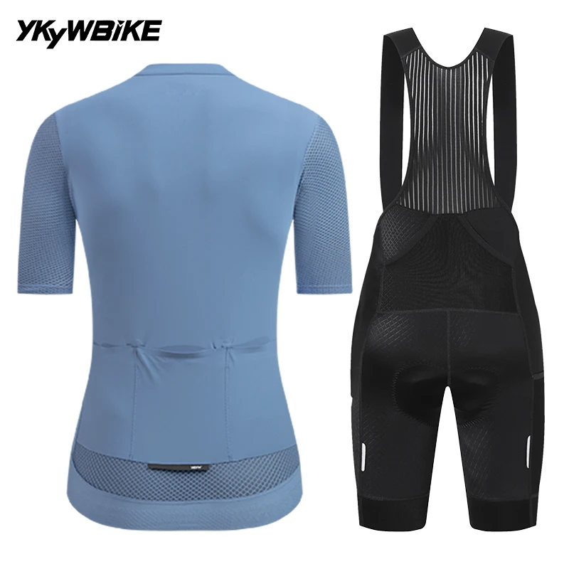 YKYWBIKE Damen Pro Team Radsport-Set Frühling Sommer SPF50+ Trikot 6H Ausdauer Gepolsterte Trägerhose Rennrad MTB Radsport-Outfit – Detail 38
