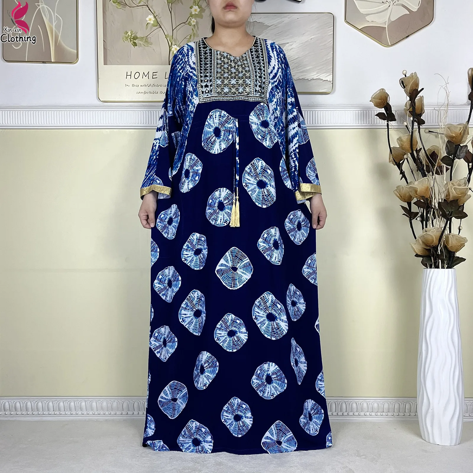 2025New موضة بدلة إسلامية امرأة Dashiki فستان عباية أفريقية الصيف Batwing كم القطن فضفاض فستان طويل سيدة فساتين إسلامية #2