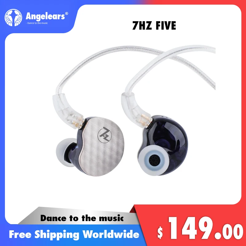 7HZ FIVE Dynamic Driver IEM HiFi Earphone Wired Earbuds with Silver-plated Cable for Audiophiles Musicians