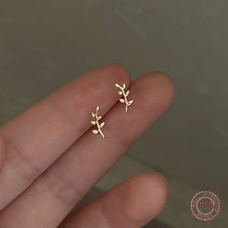 S925 Sterling Silver Branches Stud Earrings for Women Temperament Mini Leaves Earring Plated 14k Gold Fashion Jewelry