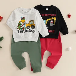 2024-07-17 Lioraitiin Baby Boy Christmas Outfits Long Sleeve Sweatshirt + Truck Print Pants Set Toddler Winter Clothes