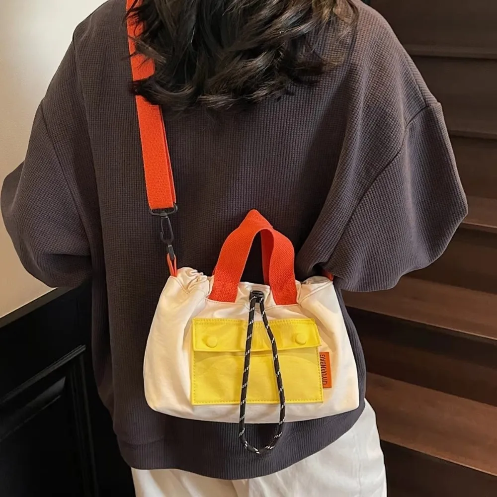 

New Functional Bucket Bag Drawstring Lightweight Shoulder Bag Contrast Messenger Bag Unisex