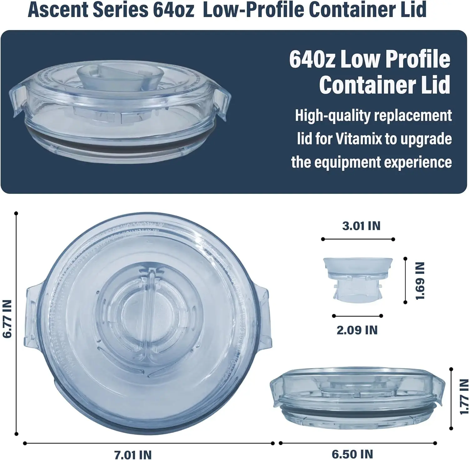 64OZ Low Profile Container Clear Lid for Vitamix Ascent Series Lids A3500 A3300 A2500 V1200 Venturist Pro Pitchers view 3