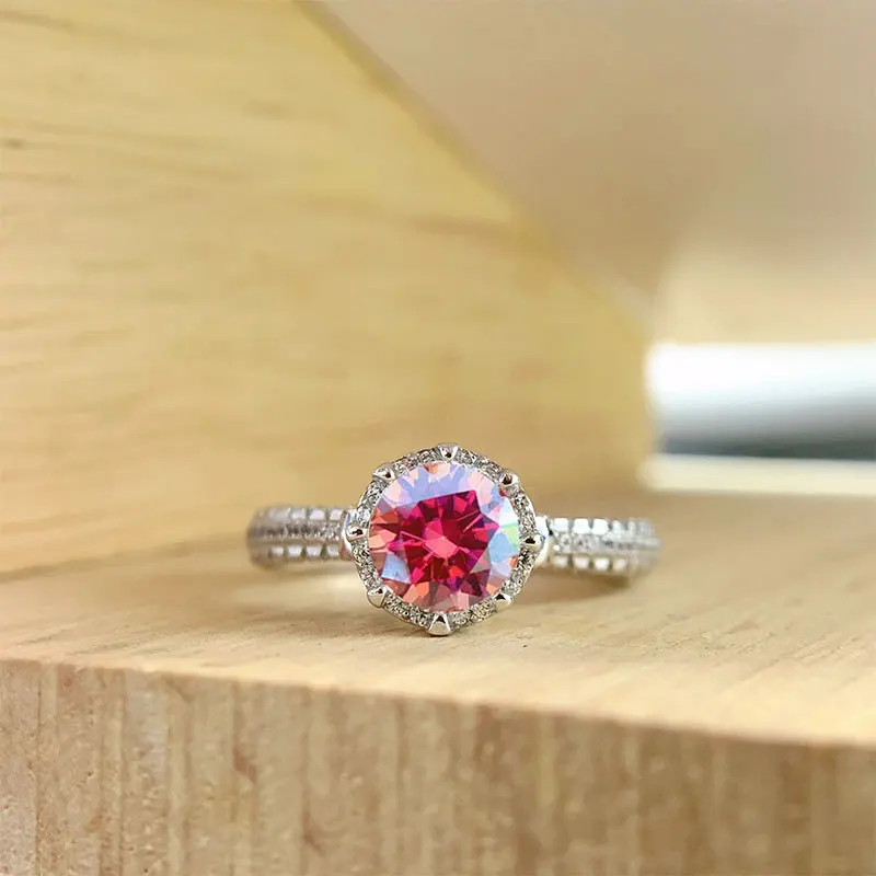 Anillo de plata de moissanita 925 para mujer, joyería Real de 1ct, blanco, rojo, redondo D VVS1, prueba de diamante, regalo de aniversario de boda, banda