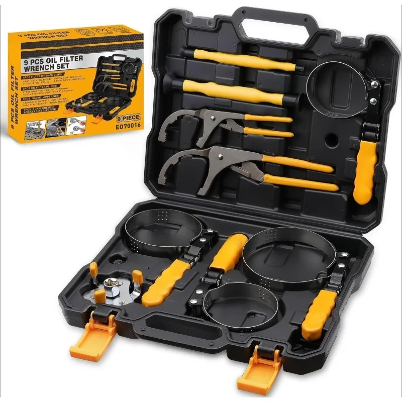 

9-Piece Oil Filter Wrench Set, Sturdy Stainless Steel Band, Versatile Sizes, Universal Adjustable, Effective Pliers, Compl