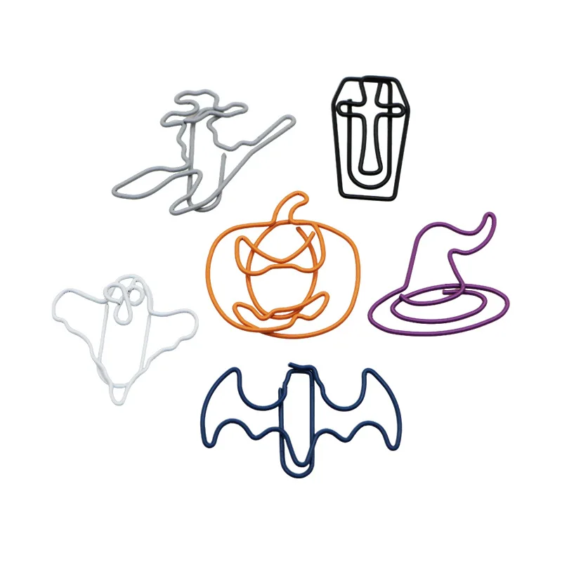 30pcs 할로윈 호박 박쥐 유령 모양 금속 종이 클립 책갈피 바인딩 노트 장식 편지지 학교 바인더 클립 편지지