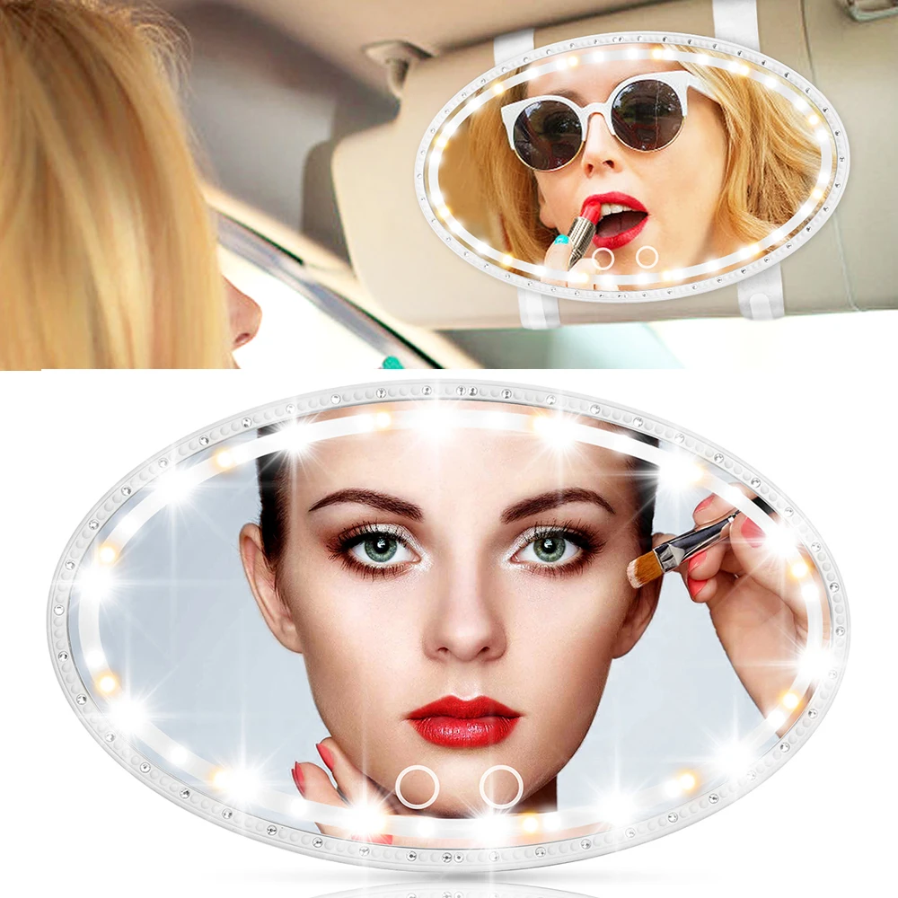 

Car Makeup Mirror with Led Light Rechargeable Car Sun Visor Mirror Dimmable LED Cosmetic Mirrors Bling Car Interior Mirror