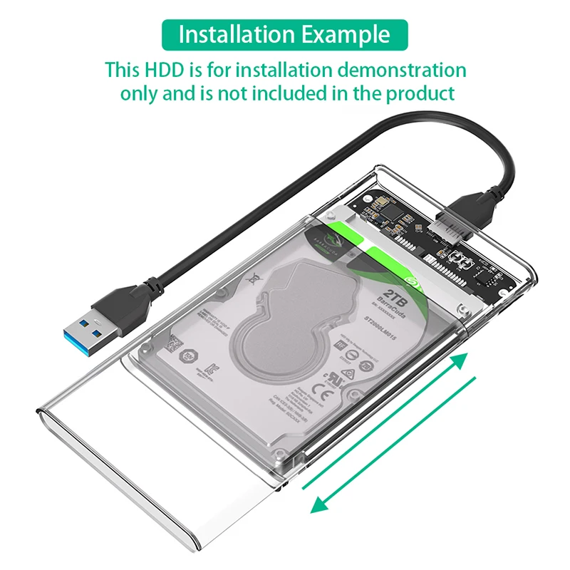 新型2.5インチSATA HDD/SSDエンクロージャー ポータブル2.5インチハードドライブディスクエンクロージャー USB3.0 - SATA変換 外付けHDD 透明プラスチックケース