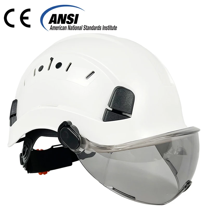 CE Construction Safety Helmet With Goggles For Engineer Visor ABS Hard Hat Vents Industrial Work Head Protection