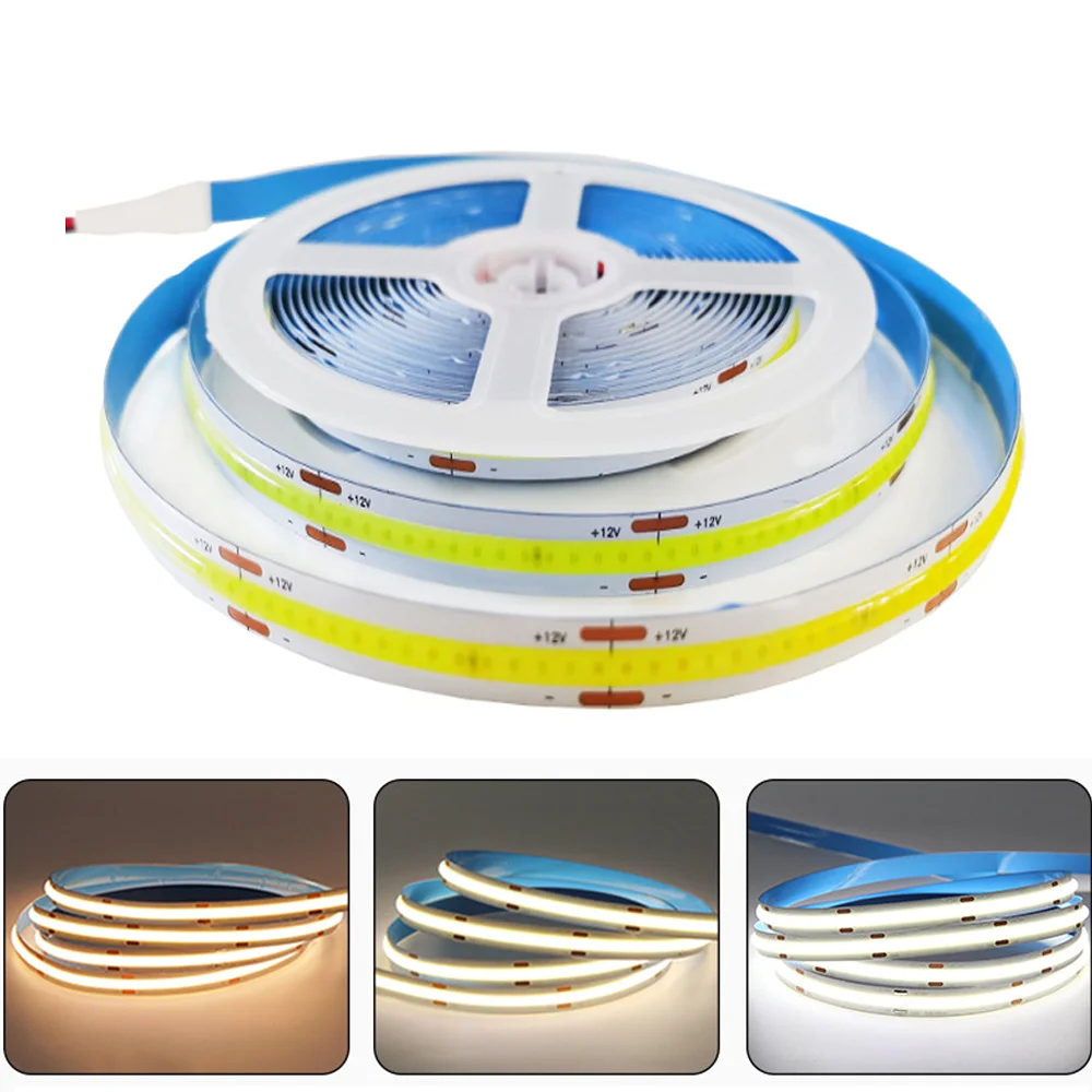 DIY LED U-Home High CRI 90+ DC12V/DC24V 8mm 480leds/M Flexible COB LED Strip Light Warm White Nature White Pure White for Room