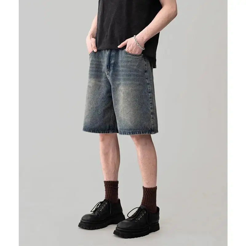 디자이너 의류 바지 남성 트렌드 레트로 데님 반바지 남성 여름 2025 신상 루즈핏 캐주얼 5부 워싱 팬츠 보이프렌드 진