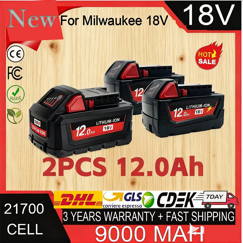 Batterie de remplacement au lithium 100% pour Milwaukee M18 18V 12000mAh 18650, pour outils Milwaukee 48-11-1860 48-11-1850 48-11-1840