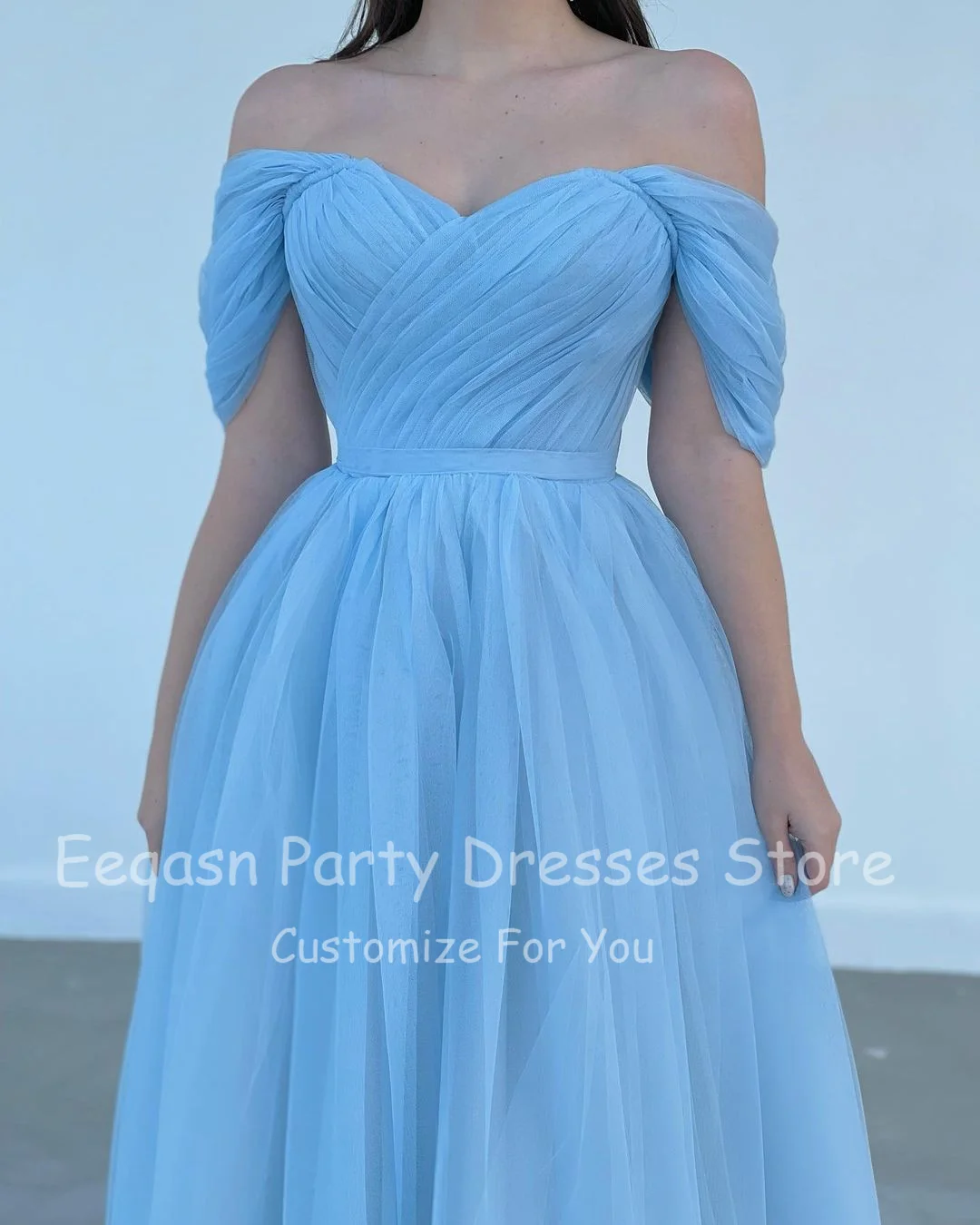 Bafftafe Customized Sky Blue Short Prom Dresses Corset Back Tea-Length Evening Gowns Formal Wedding Party Bridesmaid Dress