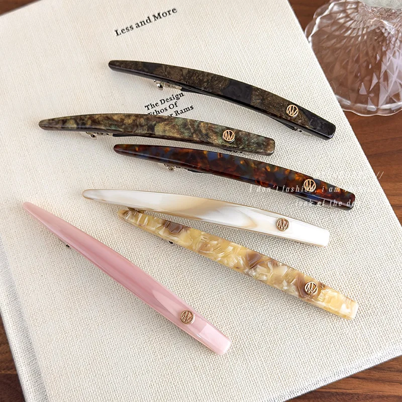 1pc Acetate Flat Spring Clip Gold Logo Korean Minimalist Hair Claw for Women Back of Head Ponytail Holder 2026 New Versatile