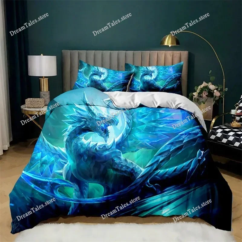 Ancient Wild Animal Bedding Set Flying Dragon Duvet Cover Microfiber Gothic Theme Monster Comforter Cover For Children Boys Teen