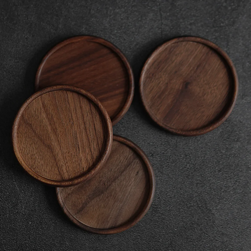 Tea Coffee Cup Pad Placemats Decor Solid Walnut Coaster Round Durable Heat Resistant Tea Coffee Cup Pad Placemats