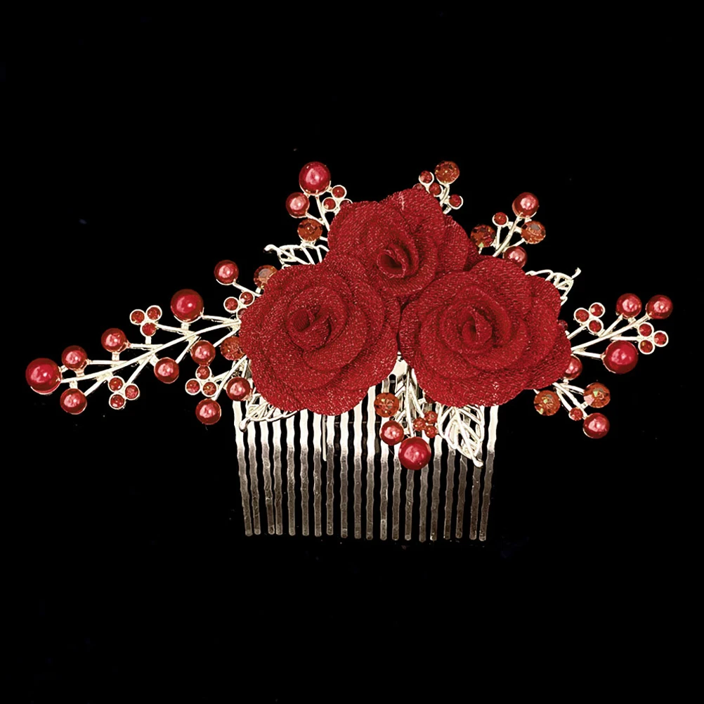 

Rose Hair Comb Red Clip Decorative Flower Exquisite Wedding Accessories Bridal Hairstyle Bridesmaid Party Supplies