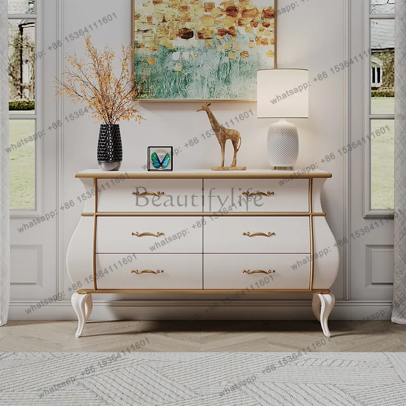 

American light luxury six-chest cabinet, European-style home bedroom gold-painted storage side cabinet