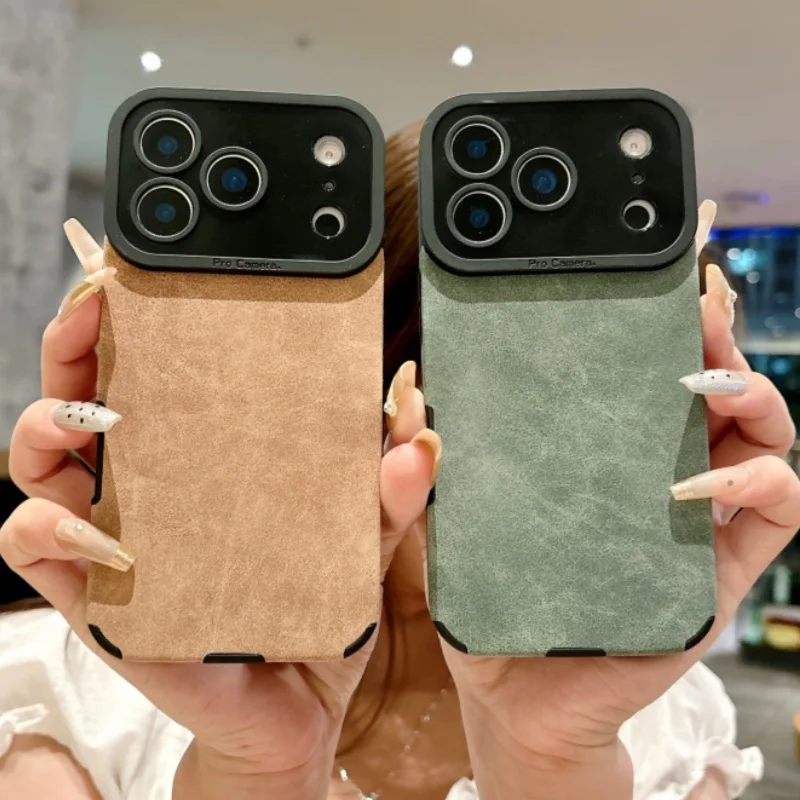 Luxury Matte Soft Leather Phone Case For iPhone 17 Air 16 15 14 Plus 13 12 11 Pro Max Plus XS XR X Lens Protect Shockproof Cover