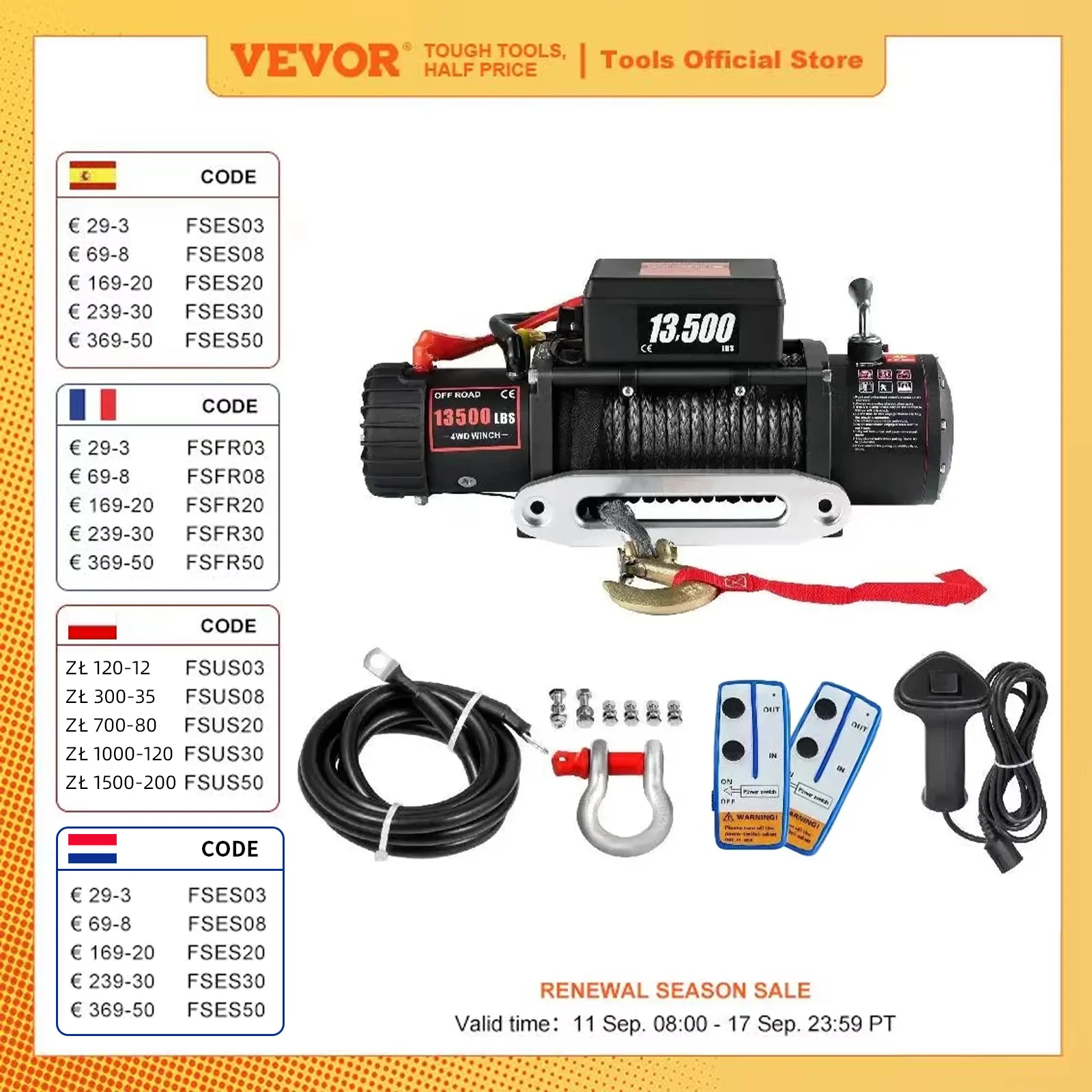 VEVOR-cabrestante eléctrico de 13500 LBS, cuerda sintética ATV de 12V con Control remoto, cabrestante de 6123KG para remolque de coche, camión,