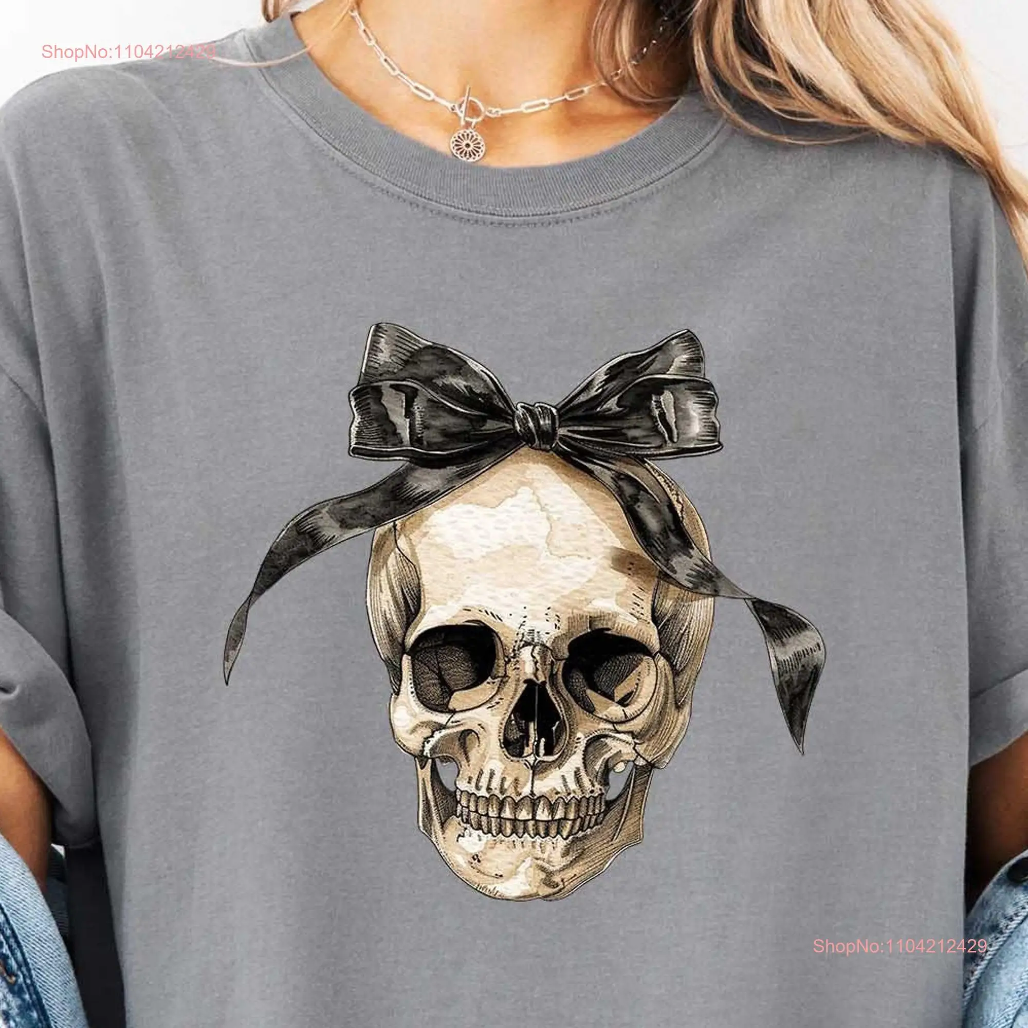 Coquette Skull T Shirt Scary Halloween Comfort Colors Black Ribbon Party Spooky Bow long or short sleeves