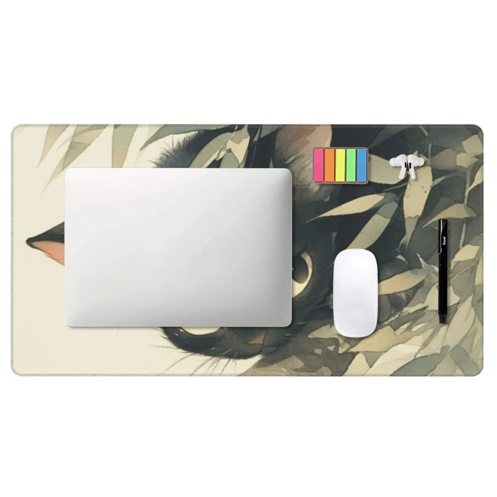 Alfombrilla de ratón de juego japonés de gato de Anime, alfombrillas de goma antideslizantes para ordenador portátil y escritorio, teclado grueso, accesorios para PC, borde de bloqueo