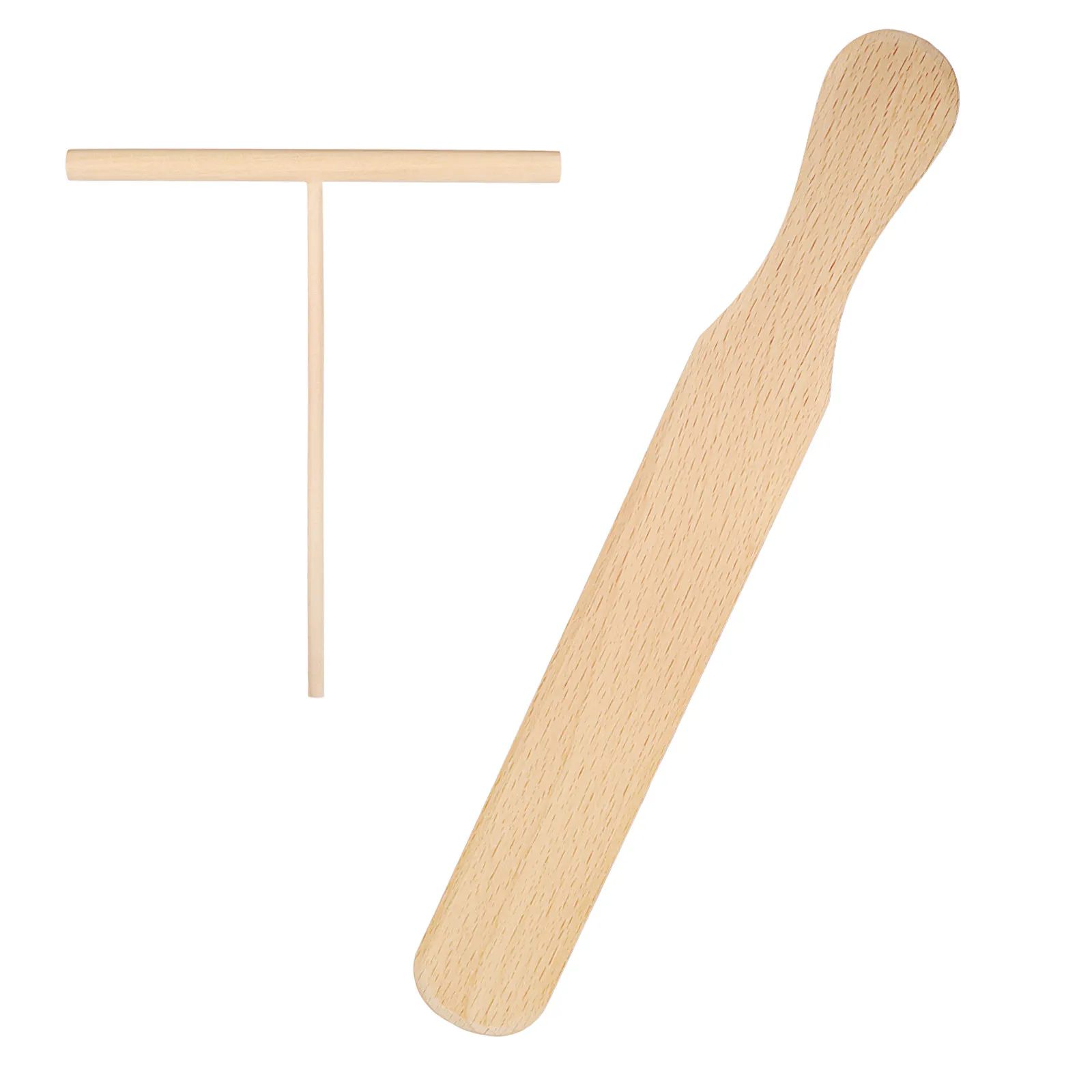 2Pcs Wooden Crepe Rake Spreading Tools Beechwood Crepe Maker Kit Pancake Cooking Utensils Non-Scratch Easy Clean Kitchen Gadgets