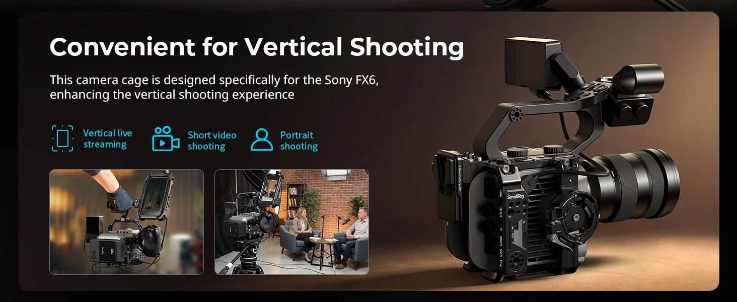 SmallRig FX6 Cage Kit für Sony FX6 für vertikale Aufnahmen mit Top-Platte, seitlichem Griffadapter, Kabelklemme, Grundplatte und V-Mount-Platte – Detail 2