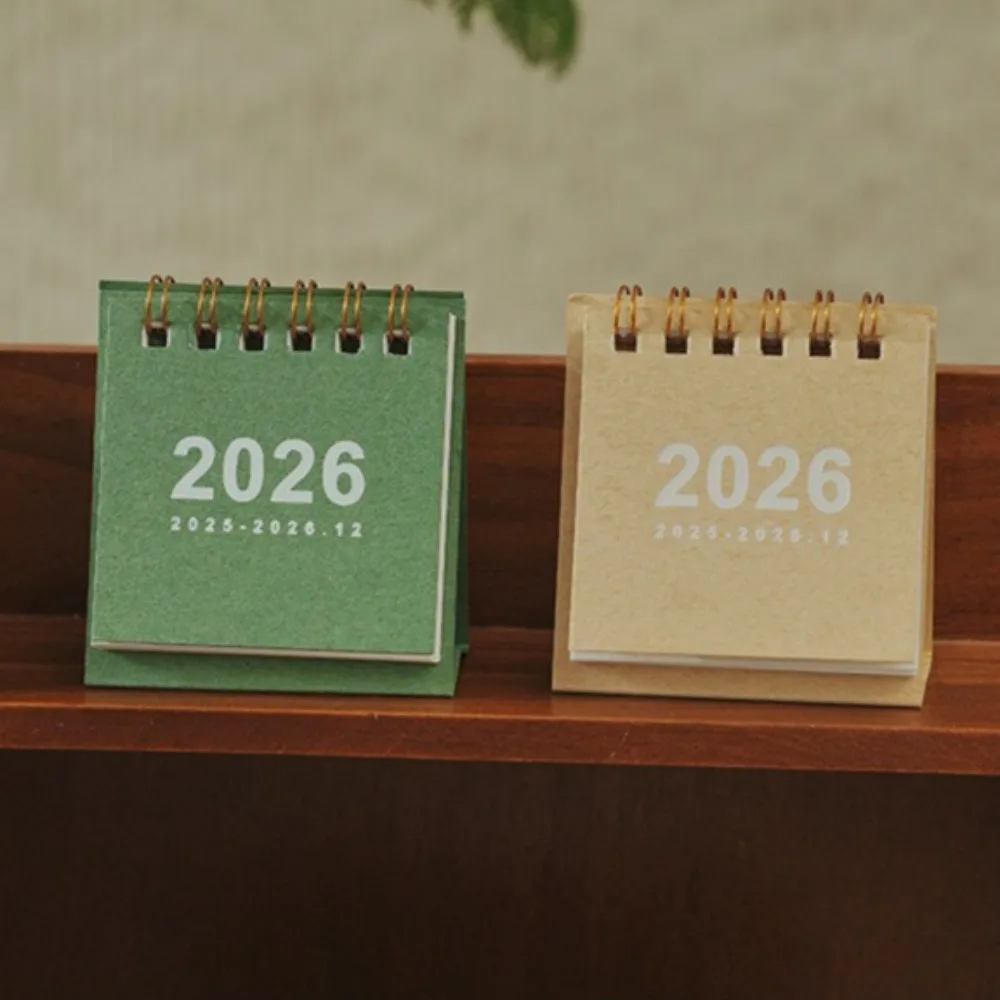2026 Simple Style English Mini Desk Calendar Desktop Display Portable Calendar Desktop Decoration Handmade Diary 2025-2026