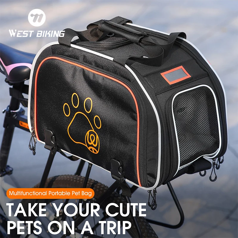 WEST BIKING Multifunctional Bicycle Trunk Pet Bag Foldable Reflective Rear Bike Bag Travel Dog Cat Carrier Hand Shoulder Bag