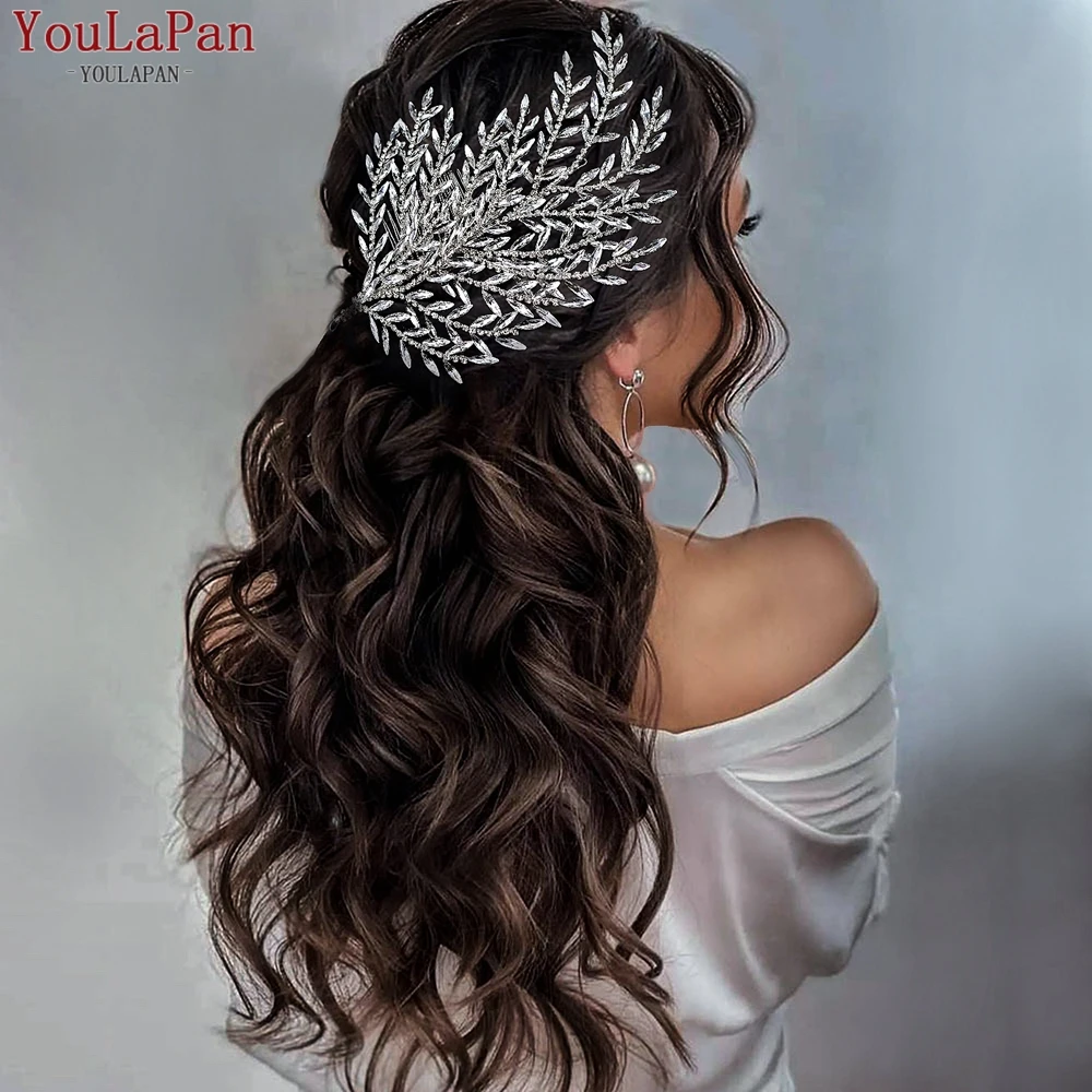 

YouLaPan Rhinestone Leaves Hair Comb for Bridal Sparkling Wedding Hair Accessories Handmade Crystal Hairpiece HP613