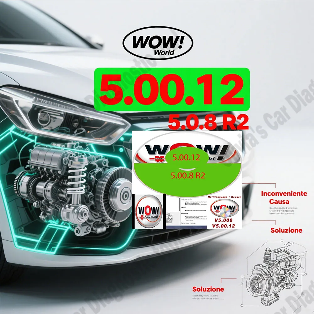 WOW 5.00.8 + WOW 5.00.12 ماسح ضوئي obd2 متعدد اللغات مع أداة تشخيص ملحقات السيارة Kengen لسيارة Vd Tcs Pro والشاحنة