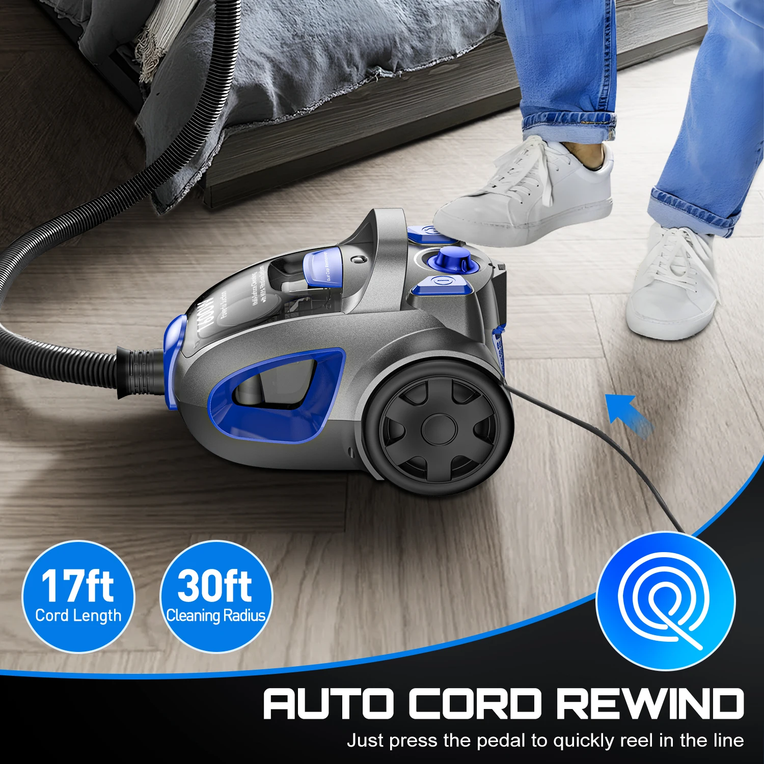 1600W Bagless Canister Vacuum Cleaner 32Kpa 3.7Qt Large Capacity Dust Storage H13 HEPA Filter Electric 5 Tool Set for Household view 6